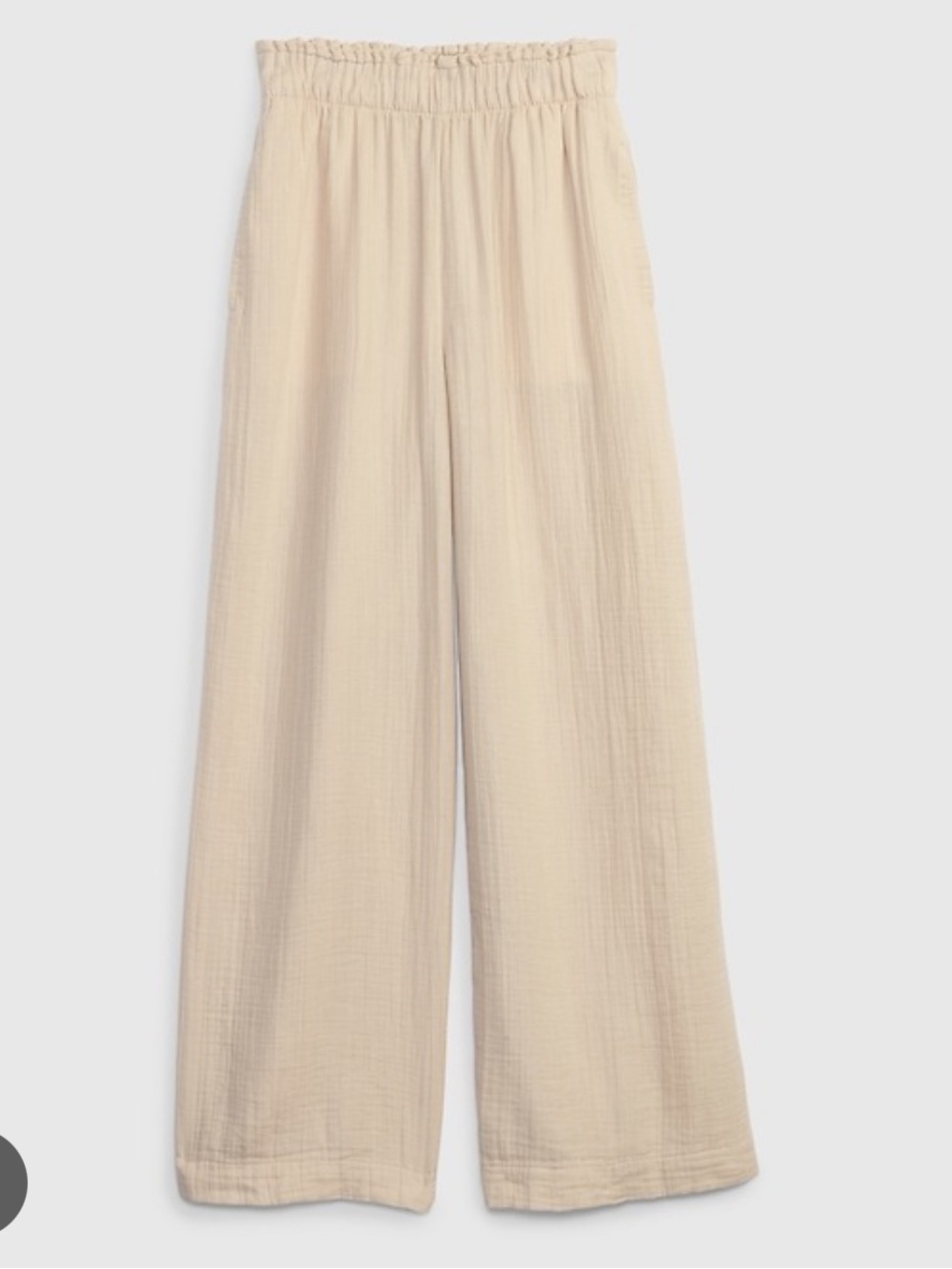 EUC GAP Relaxed Gauze Wide Leg Pants in Light Beige.